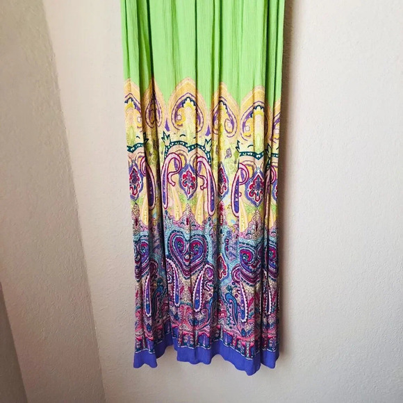 Vintage Bila Lime Green Purple Paisley Tropical Print Maxi Dress Size Large - Picture 2 of 10